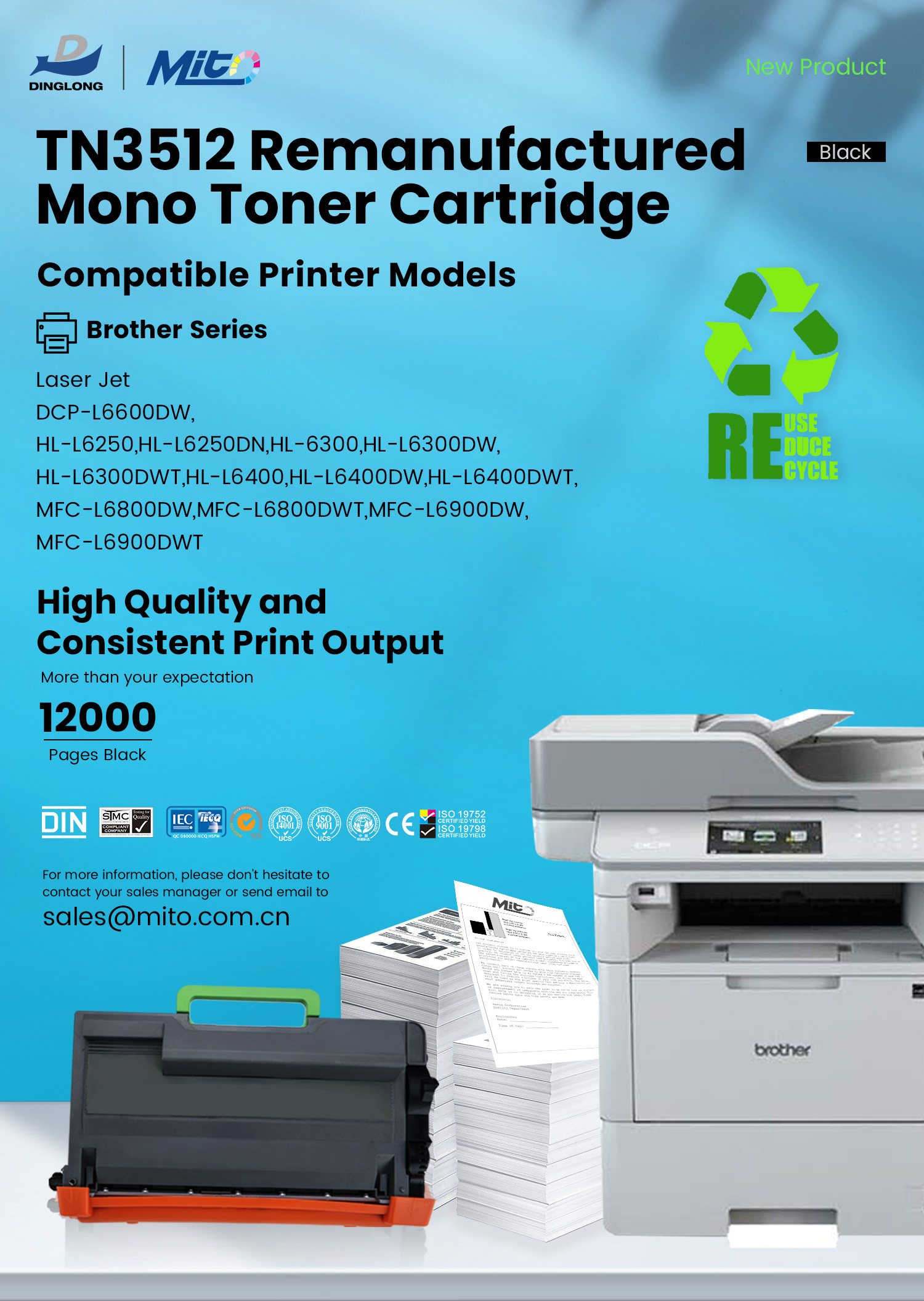  Remanufactured TN3512 Mono Toner Cartridge from Mito